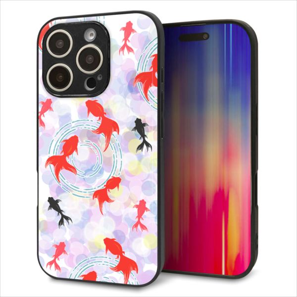 Rakuten - iPhone16 Pro ケース カバー 背面 ガラス TPU デザイン ガラプリ 【HA220 金魚 点々 パープル】 印刷 光沢 MMLM
