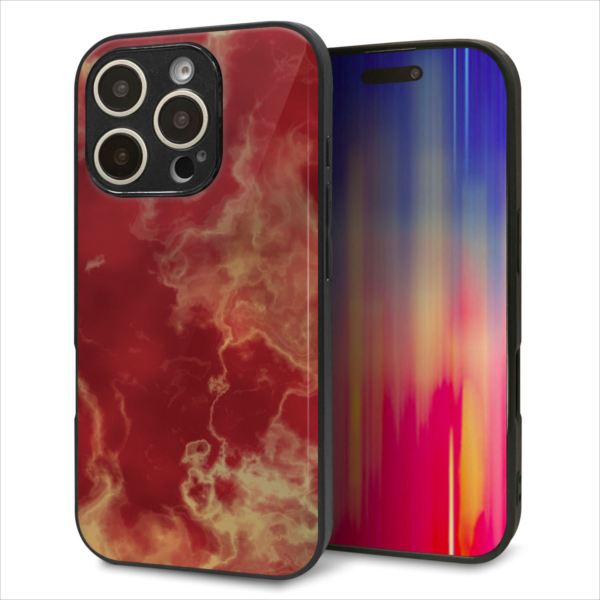 乐天商城 - iPhone16 Pro ケース カバー 背面 ガラス TPU デザイン ガラプリ 【KM870 大理石RD】 印刷 光沢 MMLM