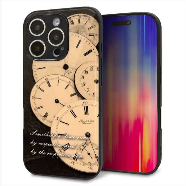 Rakuten - iPhone16 Pro ケース カバー 背面 ガラス TPU デザイン ガラプリ 【KM874 時計】 印刷 光沢 MMLM