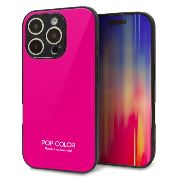 Rakuten - iPhone16 Pro ケース カバー 背面 ガラス TPU デザイン ガラプリ 【KM910 ポップカラー(ピンク)】 印刷 光沢 MMLM