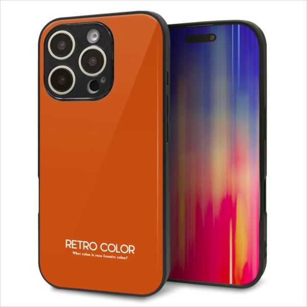 乐天商城 - iPhone16 Pro ケース カバー 背面 ガラス TPU デザイン ガラプリ 【KM917 レトロカラー(ダークオレンジ)】 印刷 光沢 MMLM