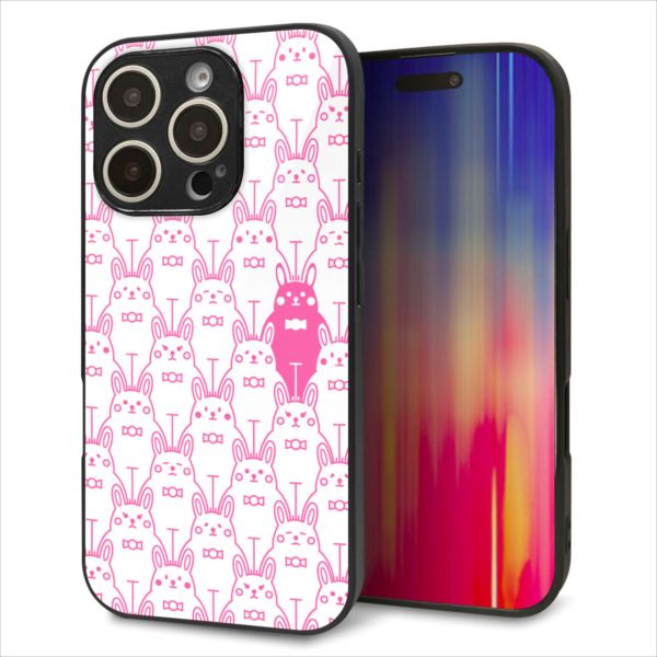 Rakuten - iPhone16 Pro ケース カバー 背面 ガラス TPU デザイン ガラプリ 【MA914 パターン ウサギ】 印刷 光沢 MMLM