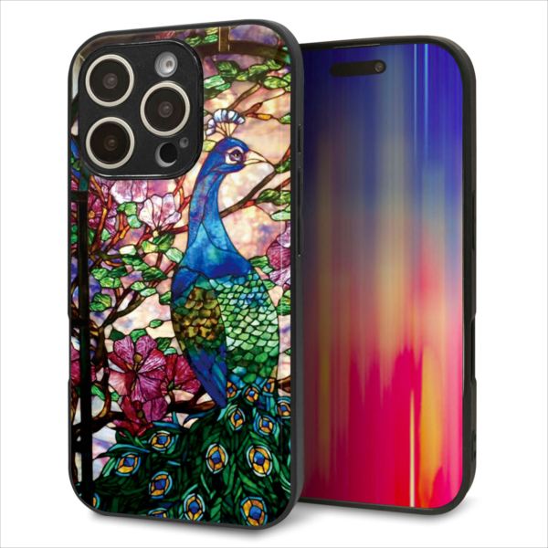 Rakuten - iPhone16 Pro ケース カバー 背面 ガラス TPU デザイン ガラプリ 【MA996 ステンドグラス クジャク】 印刷 光沢 MMLM