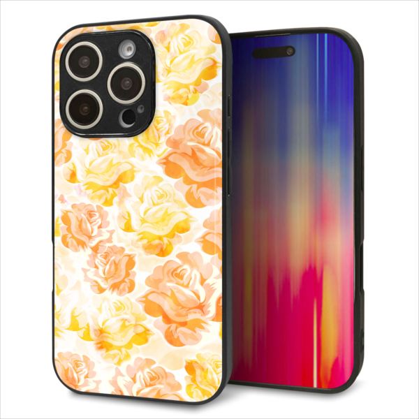 Rakuten - iPhone16 Pro ケース カバー 背面 ガラス TPU デザイン ガラプリ 【SC931 ローズ イエロー】 印刷 光沢 MMLM