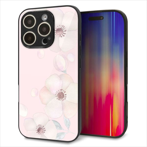 Rakuten - iPhone16 Pro ケース カバー 背面 ガラス TPU デザイン ガラプリ 【SC949 ドゥ・フルール(オフピンク)】 印刷 光沢 MMLM