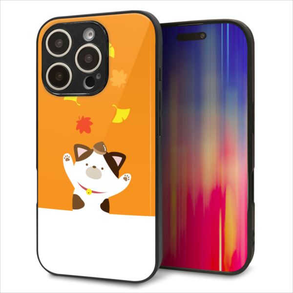 Rakuten - iPhone16 Pro ケース カバー 背面 ガラス TPU デザイン ガラプリ 【TA018 秋みけ】 印刷 光沢 MMLM