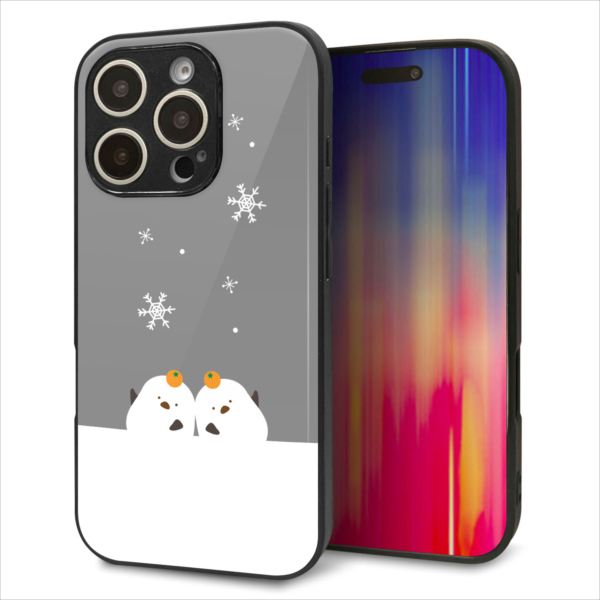 Rakuten - iPhone16 Pro ケース カバー 背面 ガラス TPU デザイン ガラプリ 【TA019 冬シマエナガ】 印刷 光沢 MMLM