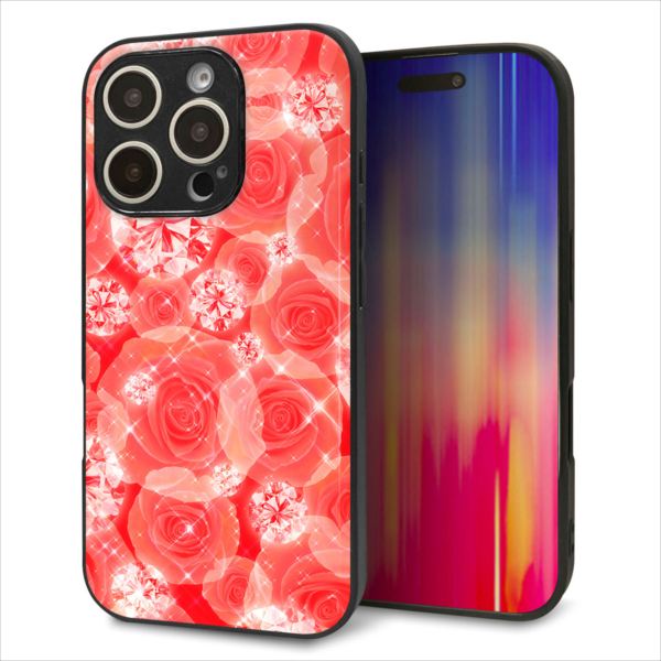 乐天商城 - iPhone16 Pro ケース カバー 背面 ガラス TPU デザイン ガラプリ 【VA816 ダイヤモンドとバラ】 印刷 光沢 MMLM
