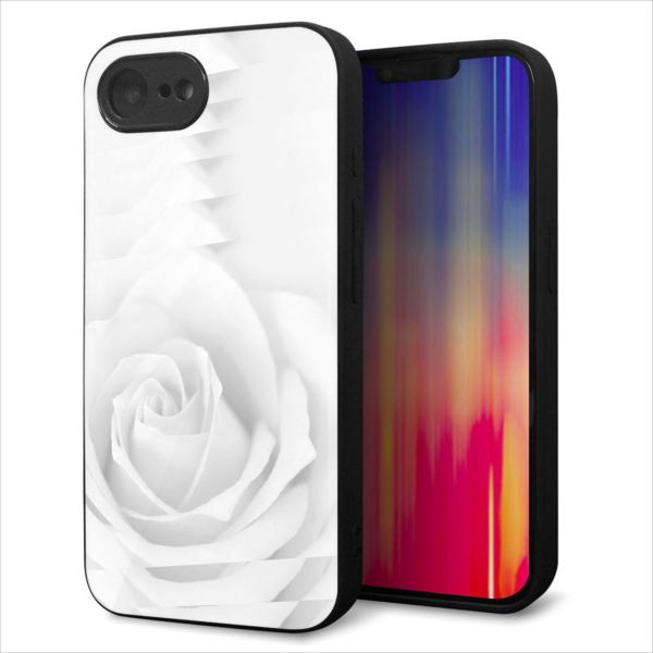 Rakuten - iPhone17e ケース カバー 背面 ガラス TPU デザイン ガラプリ 【402 ホワイトRose】 印刷 光沢 MLM