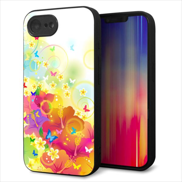 Rakuten - iPhone17e ケース カバー 背面 ガラス TPU デザイン ガラプリ 【647 ハイビスカスと蝶】 印刷 光沢 MLM