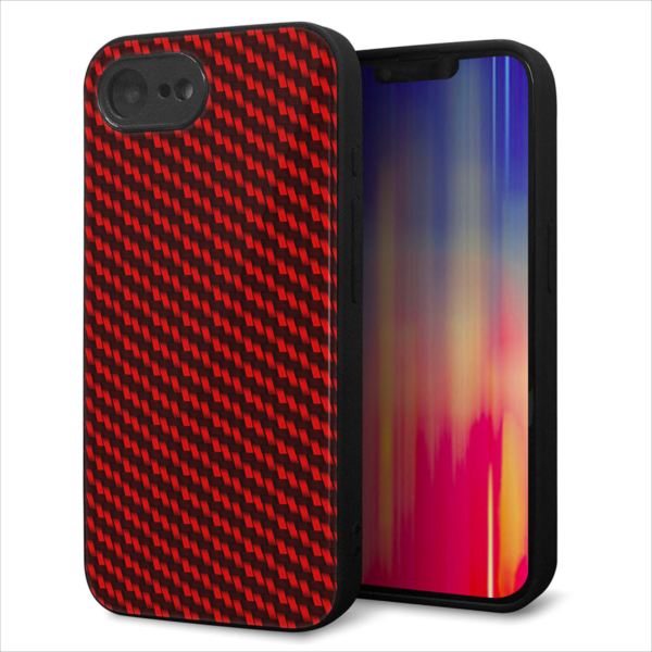 Rakuten - iPhone17e ケース カバー 背面 ガラス TPU デザイン ガラプリ 【EK906 レッドカーボン】 印刷 光沢 MLM
