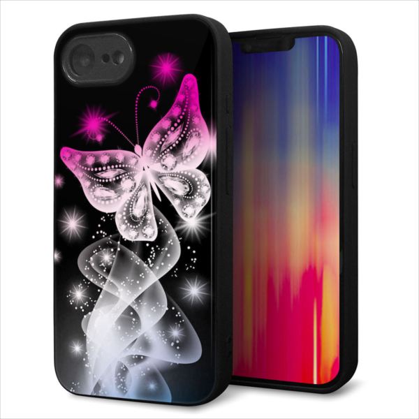 Rakuten - iPhone17e ケース カバー 背面 ガラス TPU デザイン ガラプリ 【MA989 蝶A】 印刷 光沢 MLM