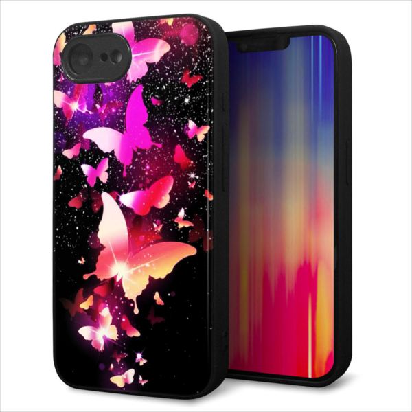 Rakuten - iPhone17e ケース カバー 背面 ガラス TPU デザイン ガラプリ 【MA991 蝶C】 印刷 光沢 MLM