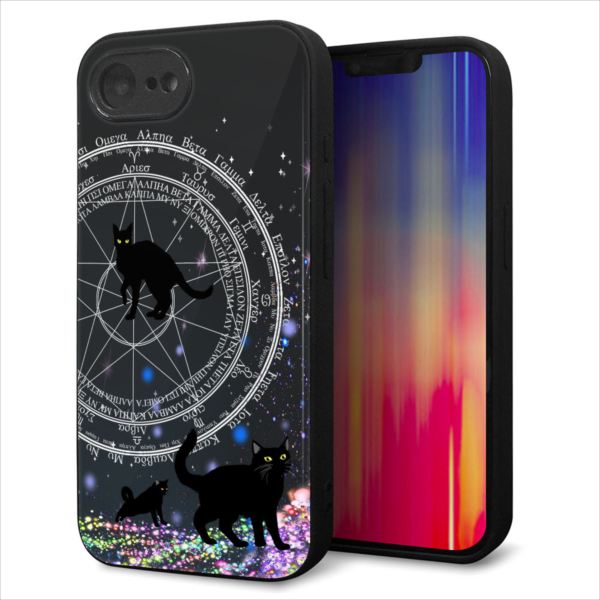 Rakuten - iPhone17e ケース カバー 背面 ガラス TPU デザイン ガラプリ 【YJ330 魔法陣猫 キラキラ 黒猫】 印刷 光沢 MLM