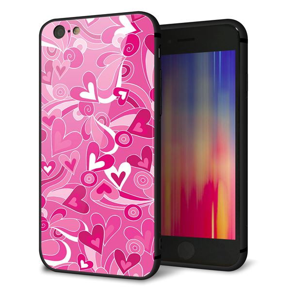 Rakuten - iPhone6 ケース カバー 背面 ガラス TPU デザイン 【 383 ピンクのハート 】 印刷 光沢 MMLM