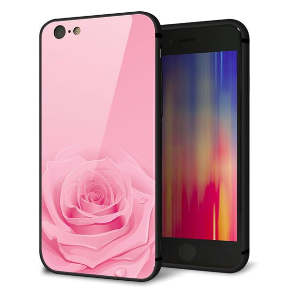 乐天商城 - iPhone6 ケース カバー 背面 ガラス TPU デザイン 【 401 ピンクのバラ 】 印刷 光沢 MMLM