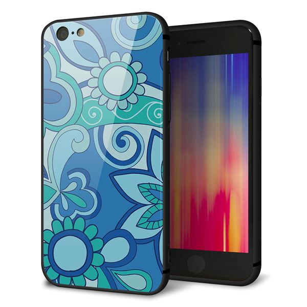 Rakuten - iPhone6 ケース カバー 背面 ガラス TPU デザイン 【 409 ブルーミックス 】 印刷 光沢 MMLM
