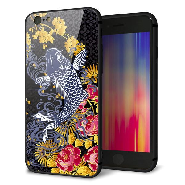Rakuten - iPhone6 ケース カバー 背面 ガラス TPU デザイン 【 1028 牡丹と鯉 】 印刷 光沢 MMLM