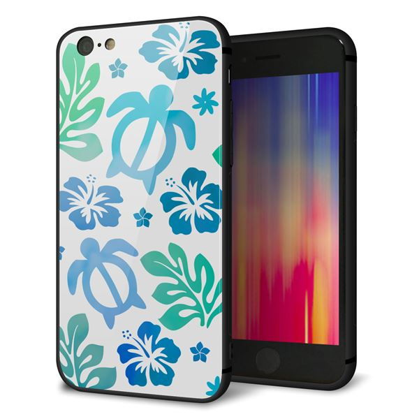 乐天商城 - iPhone6 ケース カバー 背面 ガラス TPU デザイン 【 SC880 ハワイアンアロハホヌ ブルー 】 印刷 光沢 MMLM