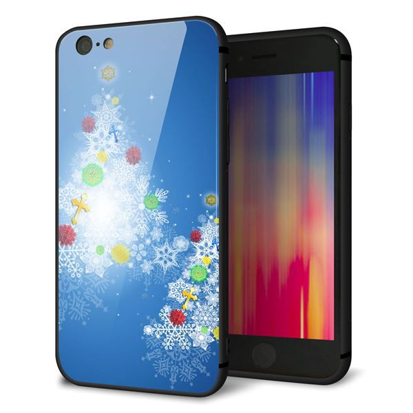 iPhone6 ケース カバー 背面 ガラス TPU デザイン 【 YJ347 クリスマスツリー 】 印刷 光沢 MMLM