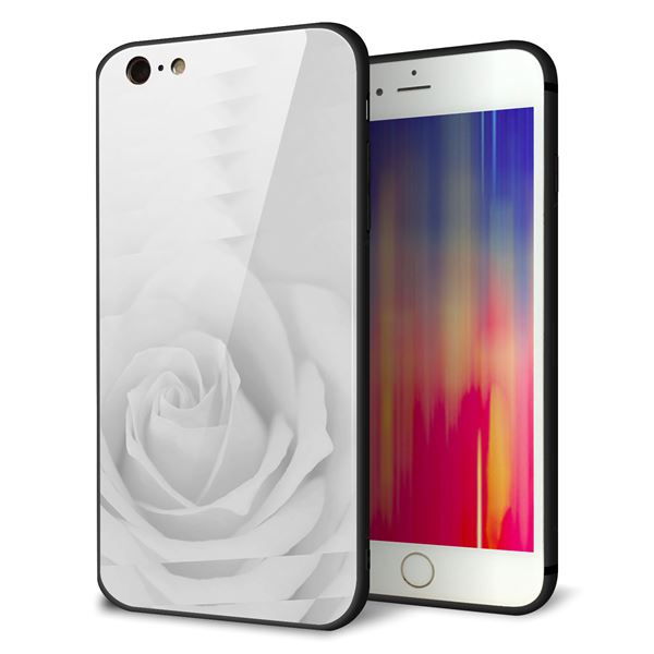 iPhone6PLUS ケース カバー 背面 ガラス TPU デザイン 【 402 ホワイトRose 】 印刷 光沢 メール便送料無料
