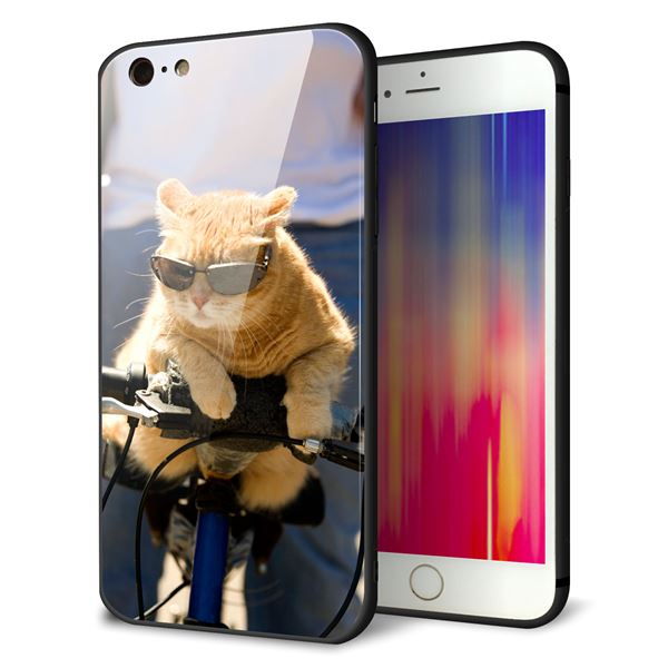 iPhone6PLUS ケース カバー 背面 ガラス TPU デザイン 【 595 にゃんとサイクル 】 印刷 光沢 MMLM