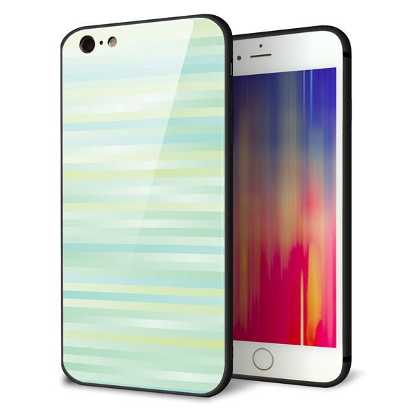乐天商城 - iPhone6PLUS ケース カバー 背面 ガラス TPU デザイン 【 IB908 グラデーションボーダー_グリーン 】 印刷 光沢 MMLM