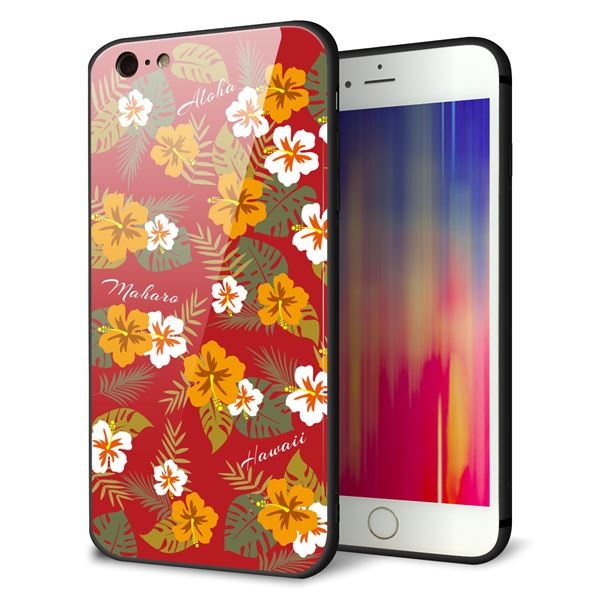 乐天商城 - iPhone6PLUS ケース カバー 背面 ガラス TPU デザイン 【 SC885 ハワイアンアロハレトロ レッド 】 印刷 光沢 MMLM