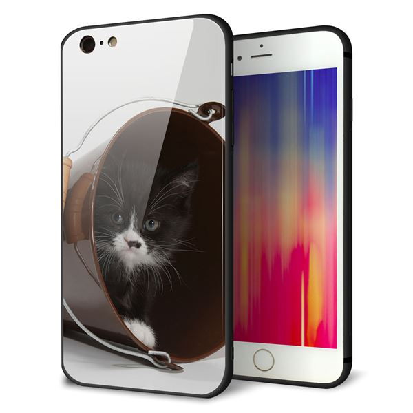 乐天商城 - iPhone6PLUS ケース カバー 背面 ガラス TPU デザイン 【 VA800 ネコとバケツ 】 印刷 光沢 MMLM