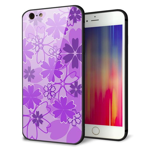 乐天商城 - iPhone6PLUS ケース カバー 背面 ガラス TPU デザイン 【 VA960 重なり合う花　パープル 】 印刷 光沢 MMLM