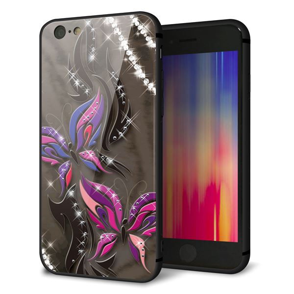 乐天商城 - iPhone6s ケース カバー 背面 ガラス TPU デザイン 【 1164 キラめくストーンと蝶 】 印刷 光沢 MMLM
