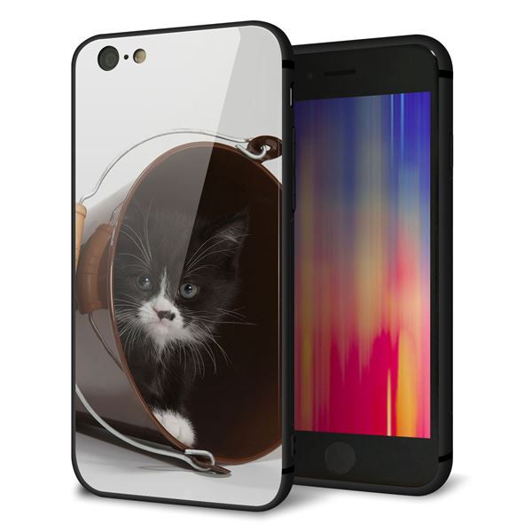 Rakuten - iPhone6s ケース カバー 背面 ガラス TPU デザイン 【 VA800 ネコとバケツ 】 印刷 光沢 MMLM