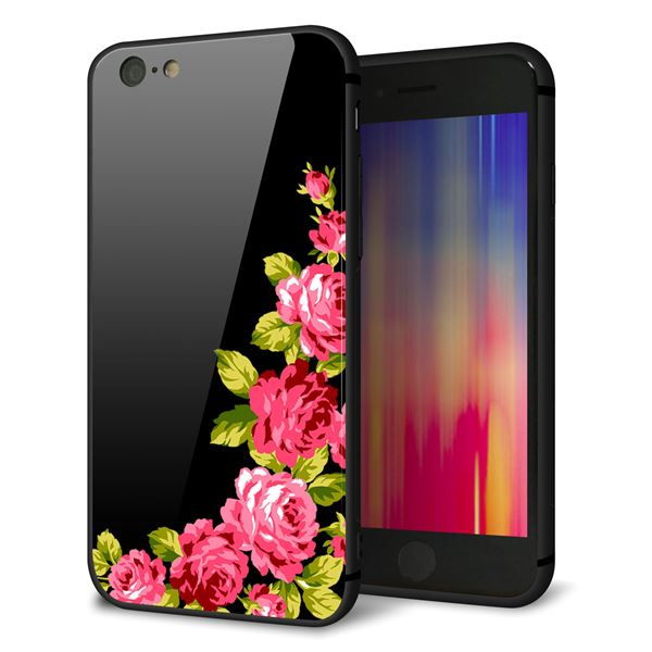 Rakuten - iPhone6s ケース カバー 背面 ガラス TPU デザイン 【 VA826 バラのフレーム(黒) 】 印刷 光沢 MMLM