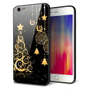 iPhone6sPLUS ケース カバー 背面 ガラス TPU デザイン 【 721 ゴールドクリスマスツリー 】 印刷 光沢 MMLM