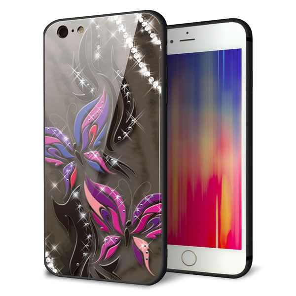 Rakuten - iPhone6sPLUS ケース カバー 背面 ガラス TPU デザイン 【 1164 キラめくストーンと蝶 】 印刷 光沢 MMLM
