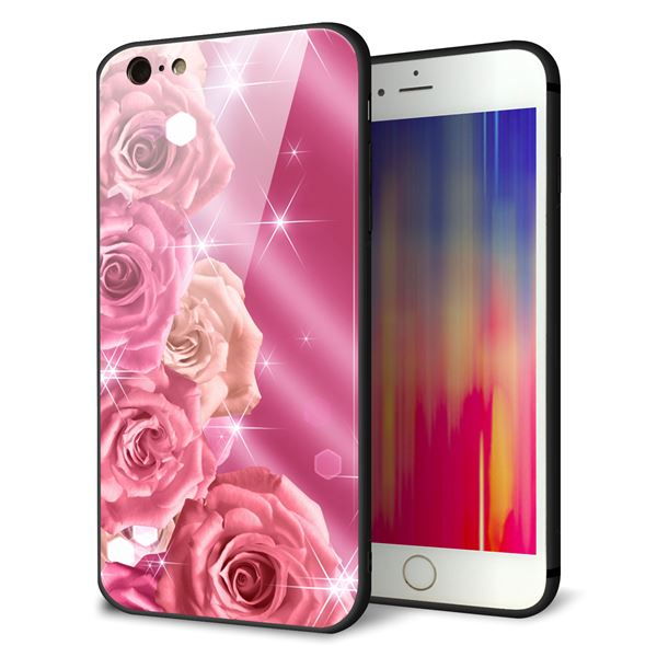 乐天商城 - iPhone6sPLUS ケース カバー 背面 ガラス TPU デザイン 【 1182 ピンクのバラに誘われて 】 印刷 光沢 MMLM
