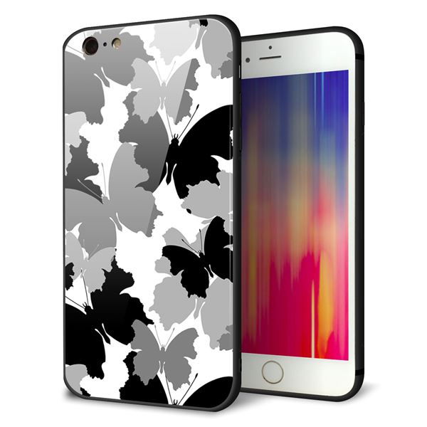 iPhone6sPLUS ケース カバー 背面 ガラス TPU デザイン 【 1336 夜の蝶 】 印刷 光沢 MMLM