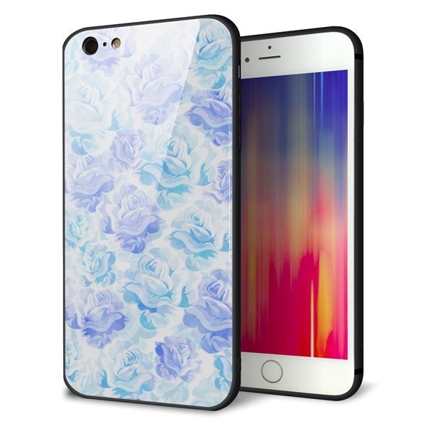 乐天商城 - iPhone6sPLUS ケース カバー 背面 ガラス TPU デザイン 【 SC927 ローズ ブルー 】 印刷 光沢 MMLM