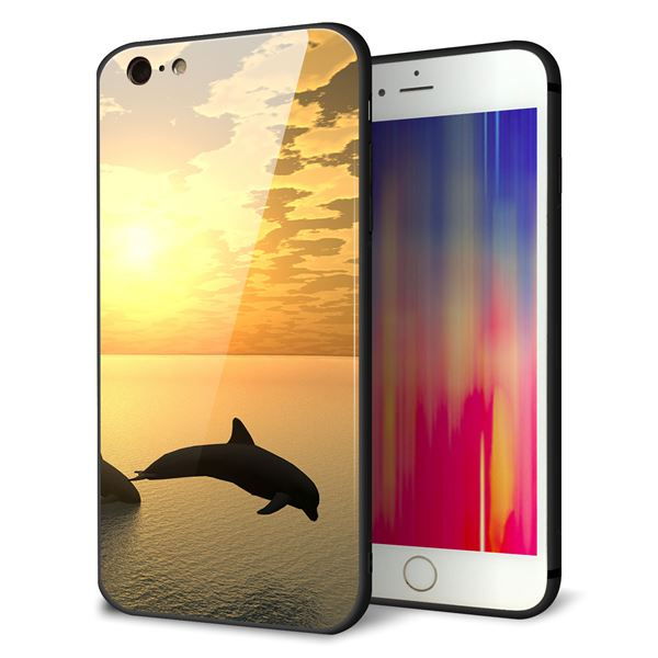 Rakuten - iPhone6sPLUS ケース カバー 背面 ガラス TPU デザイン 【 VA845 夕暮れのドルフィン 】 印刷 光沢 MMLM