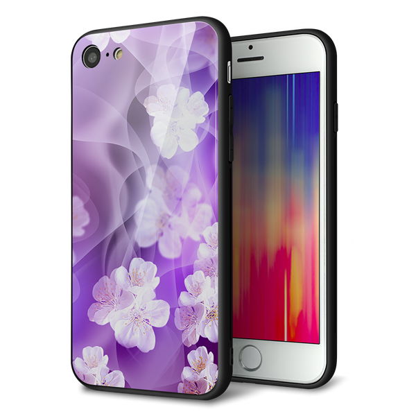 乐天商城 - docomo au SoftBank iPhone7 アイフォン 7 ケース カバー 背面 ガラス TPU デザイン 【 1211 桜とパープルの風 】 印刷 光沢 MMLM