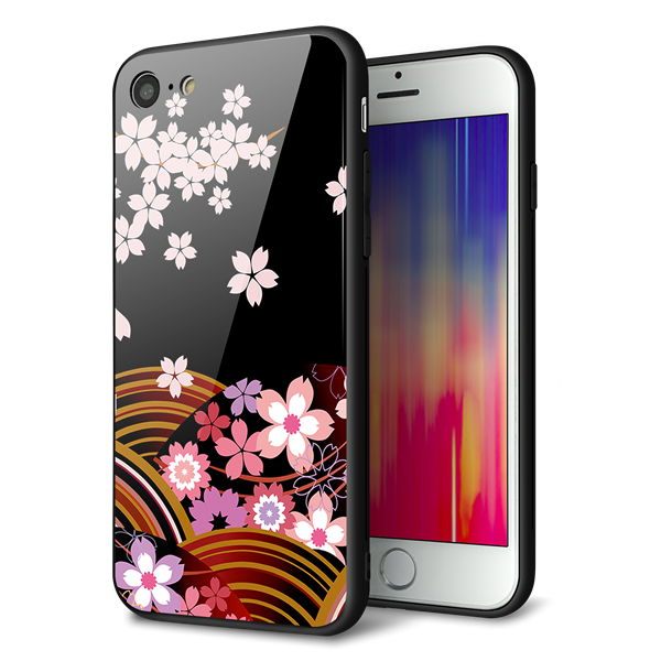乐天商城 - docomo au SoftBank iPhone7 アイフォン 7 ケース カバー 背面 ガラス TPU デザイン 【 1237 和柄 夜桜の宴 】 印刷 光沢 MMLM