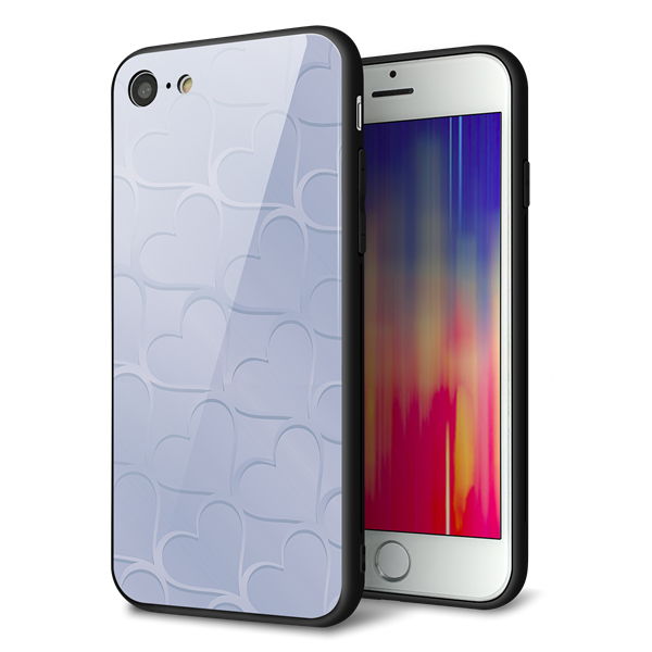 Rakuten - docomo au SoftBank iPhone7 アイフォン 7 ケース カバー 背面 ガラス TPU デザイン 【 1341 かくれハート　ブルー 】 印刷 光沢 MMLM