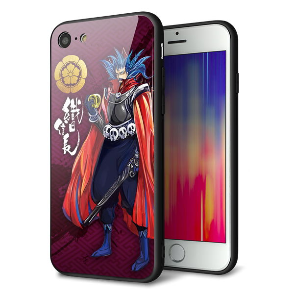 乐天商城 - docomo au SoftBank iPhone7 アイフォン 7 ケース カバー 背面 ガラス TPU デザイン 【 AB808 織田信長イラストと家紋 】 印刷 光沢 MMLM