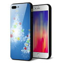docomo au SoftBank iPhone7PLUS アイフォン 7 プラス ケース カバー 背面 ガラス TPU デザイン 【 YJ347 クリスマスツリー 】 印刷 光沢 MMLM