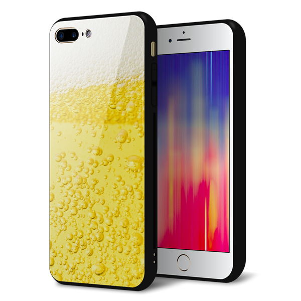 docomo au SoftBank iPhone8PLUS アイフォン 8 プラス ケース カバー 背面 ガラス TPU デザイン 【 450 生ビール 】 印刷 光沢 メール便送料無料