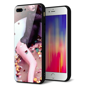 docomo au SoftBank iPhone8PLUS アイフォン 8 プラス ケース カバー 背面 ガラス TPU デザイン 【 KM885 バラ風呂 】 印刷 光沢 メール便送料無料