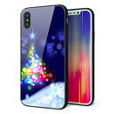 iPhone XS ケース カバー 背面 ガラス TPU デザイン 【 720 白銀のクリスマスツリー 】 印刷 光沢 MMLM