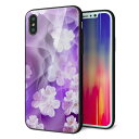 iPhone XS ケース カバー 背面 ガラス TPU デザイン 【 1211 桜とパープルの風 】 印刷 光沢 MMLM