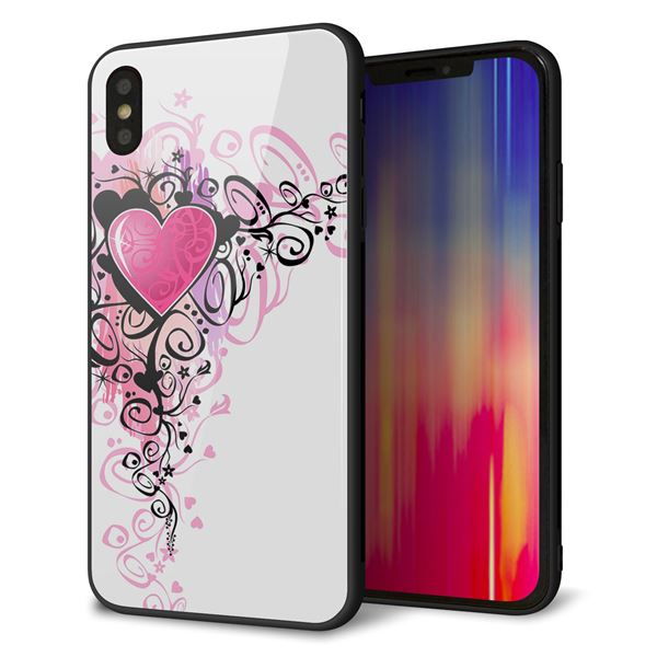 Rakuten - iPhone XS Max ケース カバー 背面 ガラス TPU デザイン 【 007 スタイリッシュハート（白） 】 印刷 光沢 MMLM