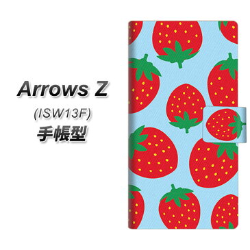 au ARROWS Z ISW13F スマホケース手帳型/レザー/ケース / カバー【SC821 大きいイチゴ模様 レッドとブルー】(アローズZ/スマホケース/手帳式)